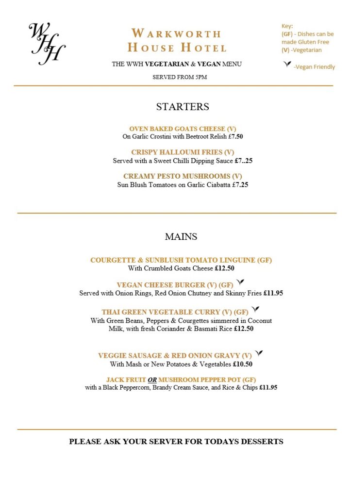 Menu Warkworth House Hotel